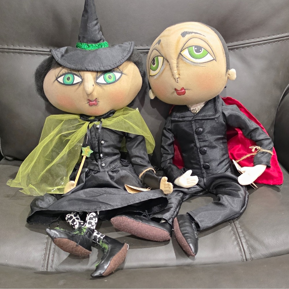 Rare Joe Spencer's Gathered Traditions Witch & Vampire Fabric Doll Lot 2  New